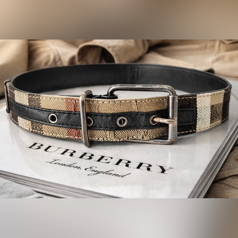 Burberry Nova Check and Black Leather Belt Men’s Size 40